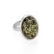 Крупное серебряное кольцо с искрящимся янтарём зелёного цвета 18.5, Ring Size: 8.5 / 18.5, image 