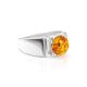 Bold Silver Ring With Cognac Amber The Rondo, Ring Size: 5 / 15.5, image 