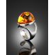 Amazing Silver Ring With Cognac Amber The Glow, Ring Size: Adjustable, image , picture 2