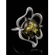 Sterling Silver Ring With Luminous Green Amber The Daisy, Ring Size: 13 / 22, image , picture 2