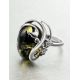 Green Amber Ring In Sterling Silver With Crystals The Swan, Ring Size: 5.5 / 16, image , picture 2