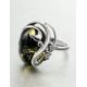 Green Amber Ring In Sterling Silver With Crystals The Swan, Ring Size: 13 / 22, image , picture 2