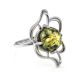 Sterling Silver Ring With Luminous Green Amber The Daisy, Ring Size: 13 / 22, image 
