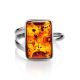 Geometric Silver Ring With Cognac Amber The Copenhagen, Ring Size: 6 / 16.5, image , picture 3