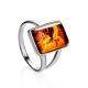 Geometric Silver Ring With Cognac Amber The Copenhagen, Ring Size: 8.5 / 18.5, image 