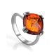 Cognac Amber Ring In Sterling Silver The Byzantium, Ring Size: 8 / 18, image 