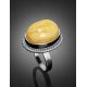 Elegant Round Honey Amber Ring In Sterling Silver The Glow, Ring Size: Adjustable, image , picture 2