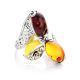 Multicolor Amber Ring In Sterling Silver With Dangle Bead The Casablanca, Ring Size: 8.5 / 18.5, image , picture 3