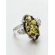 Luminous Green Amber Ring In Sterling Silver With Crystals The Penelope, Ring Size: 11.5 / 21, image , picture 2