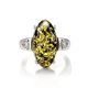 Luminous Green Amber Ring In Sterling Silver With Crystals The Penelope, Ring Size: 8.5 / 18.5, image , picture 4