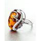 Cognac Amber Ring In Sterling Silver With Crystals The Swan, Ring Size: 5.5 / 16, image , picture 2