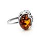 Cognac Amber Ring In Sterling Silver With Crystals The Swan, Ring Size: 6 / 16.5, image 
