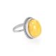 Elegant Round Honey Amber Ring In Sterling Silver The Glow, Ring Size: Adjustable, image 