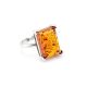 Silver Ring With Cognac Amber Stone The Rectangle​, Ring Size: 13 / 22, image 