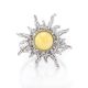 Sun Shaped Silver Ring With Butterscotch Amber The Helios, Ring Size: 13 / 22, image , picture 2