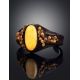 Dark Leather Cuff Bracelet With Honey Amber The Nefertiti, image , picture 2