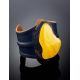 Dark Leather Cuff Bracelet With Honey Amber The Nefertiti, image , picture 2