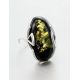 Green Amber Ring In Sterling Silver The Rendezvous, Ring Size: 13 / 22, image , picture 2