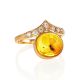 Amber Ring With Inclusion And Crystals In Gold The Clio, Ring Size: 6.5 / 17, image , picture 4