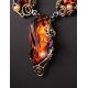 Cognac Amber Necklace In Gold-Plated Silver With Cultured Pearls The Triumph, image , picture 3