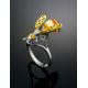 Cocktail Amber Ring In Gold-Plated Silver The Bee, Ring Size: 13 / 22, image , picture 2