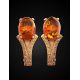 Amber Earrings In Gold-Plated Silver With Champagne Crystals The Raphael, image , picture 2
