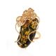 Charming Handmade Green Amber Ring In Gold-Plated Silver The Dew, Ring Size: Adjustable, image , picture 4