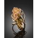 Charming Handmade Green Amber Ring In Gold-Plated Silver The Dew, Ring Size: Adjustable, image , picture 2