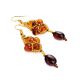 Multicolor Amber Drop Earrings With Brownish Glass Beads The Fable, image , picture 3