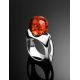 Futuristic Silver Ring With Cognac Amber The Jupiter, Ring Size: 4 / 15, image , picture 2