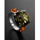 Voluptuous Silver Ring With Green And Cognac Amber The Prussia, Ring Size: 8 / 18, image , picture 2