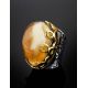Bold Gold-Plated Cocktail Ring With Honey Amber The Sirena, Ring Size: Adjustable, image , picture 2