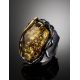 Adjustable Green Amber Cocktail Ring In Gold-Plated Silver The Sirena, Ring Size: Adjustable, image , picture 3