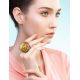 Bold Gold-Plated Cocktail Ring With Honey Amber The Sirena, Ring Size: Adjustable, image , picture 3