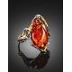 Gold-Plated Cocktail Ring With Cognac Amber The Triumph, Ring Size: Adjustable, image , picture 2