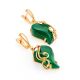 Gold-Plated Dangle Earrings With Green Synthetic Onyx The Serenade, image , picture 3