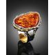 Gold-Plated Cocktail Ring With Cognac Amber The Triumph, Ring Size: Adjustable, image , picture 2