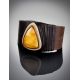 Dark Leather Cuff Bracelet With Honey Amber The Nefertiti, image , picture 2