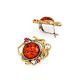 Round Gold-Plated Earrings With Cognac Amber And Crystals The Pompadour, image , picture 4