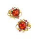 Round Gold-Plated Earrings With Cognac Amber And Crystals The Pompadour, image , picture 5
