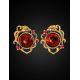 Round Gold-Plated Earrings With Cognac Amber And Crystals The Pompadour, image , picture 2