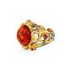 Adjustable Gold-Plated Ring With Cognac Amber And Crystals The Pompadour, Ring Size: Adjustable, image , picture 4