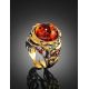 Adjustable Gold-Plated Ring With Cognac Amber And Crystals The Pompadour, Ring Size: Adjustable, image , picture 2