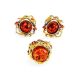 Round Gold-Plated Earrings With Cognac Amber And Crystals The Pompadour, image , picture 6