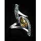 Sterling Silver Amber Ring With Green Crystals The Raphael, Ring Size: 8.5 / 18.5, image , picture 3