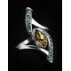 Sterling Silver Amber Ring With Green Crystals The Raphael, Ring Size: 12 / 21.5, image , picture 3
