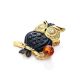 Charming Enamel Brooch With Cognac Amber And Crystals The Beoluna, image , picture 4