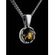 Silver Necklace With Green Amber Pendant, Length: 50, image , picture 2