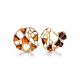 Round Gold-Plated Earrings With Cognac Amber The Domino, image , picture 3