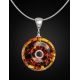 Sterling Silver Necklace With Round Amber Pendant, image , picture 2